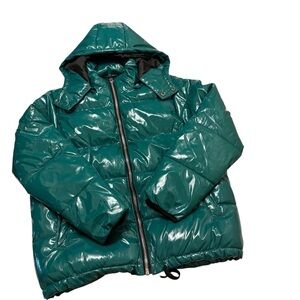 American Stitch Men’s Green Hooded Zip-Up Puffer Jacket (Small) Streetwear